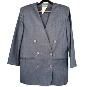 VTG Harvé Benard Blazer Skirt Suit Set Size 10 Wool Blend Plaid Career‎